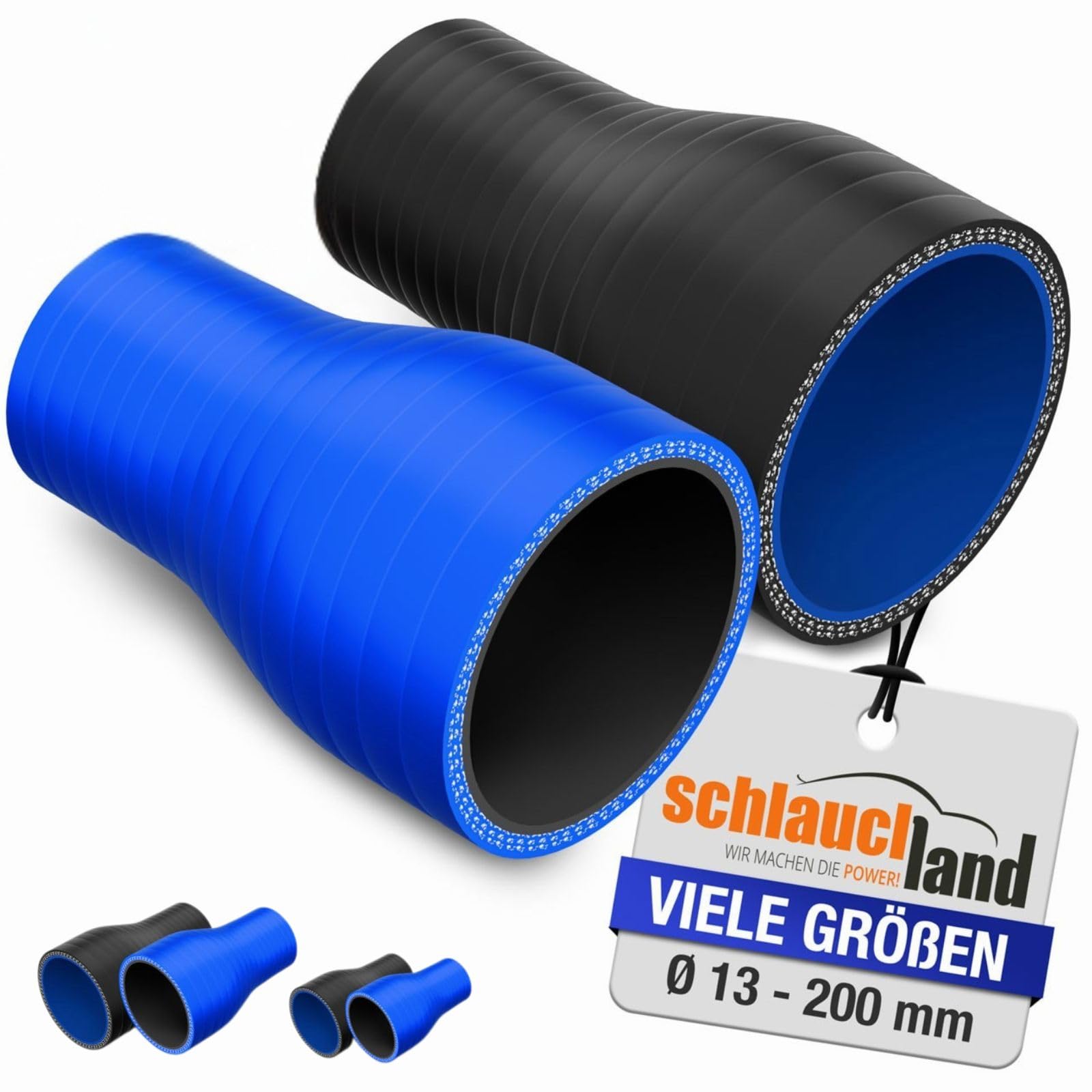 REDUZIERSTÜCK Silikon ID-Ø 70-60mm schwarz 200°C | AUSWAHL | Silikonschlauch Reduzierung Reduzierstück Reduzierer Ladeluft Schlauch Kühlmittel Heiss-Wasser Adapter flexibel Rohr clean ohne Logo