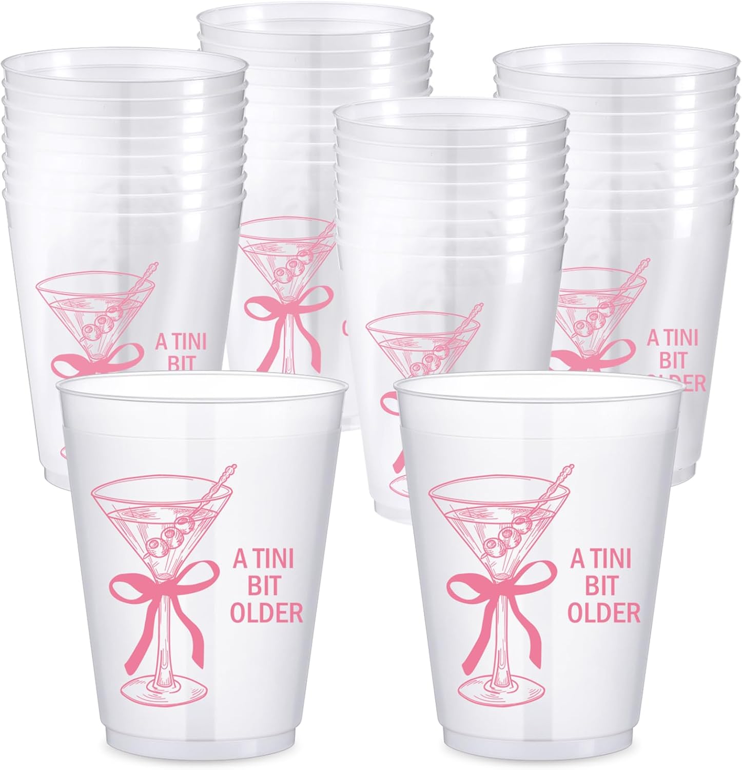 Jingmore 24 Pack A Tini Bit Older Cups 16 oz Plastic Martini Birthday Cups Martini Bow Party Decorations for Women a Tini Bar Bit Older Birthday Home Bachelorette Party Supplies(Black)