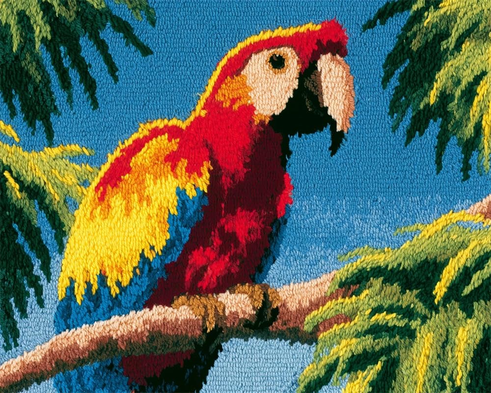 FWRTYCB 3D Latch Hook Rug Kit Parrot on a Tree Branch
