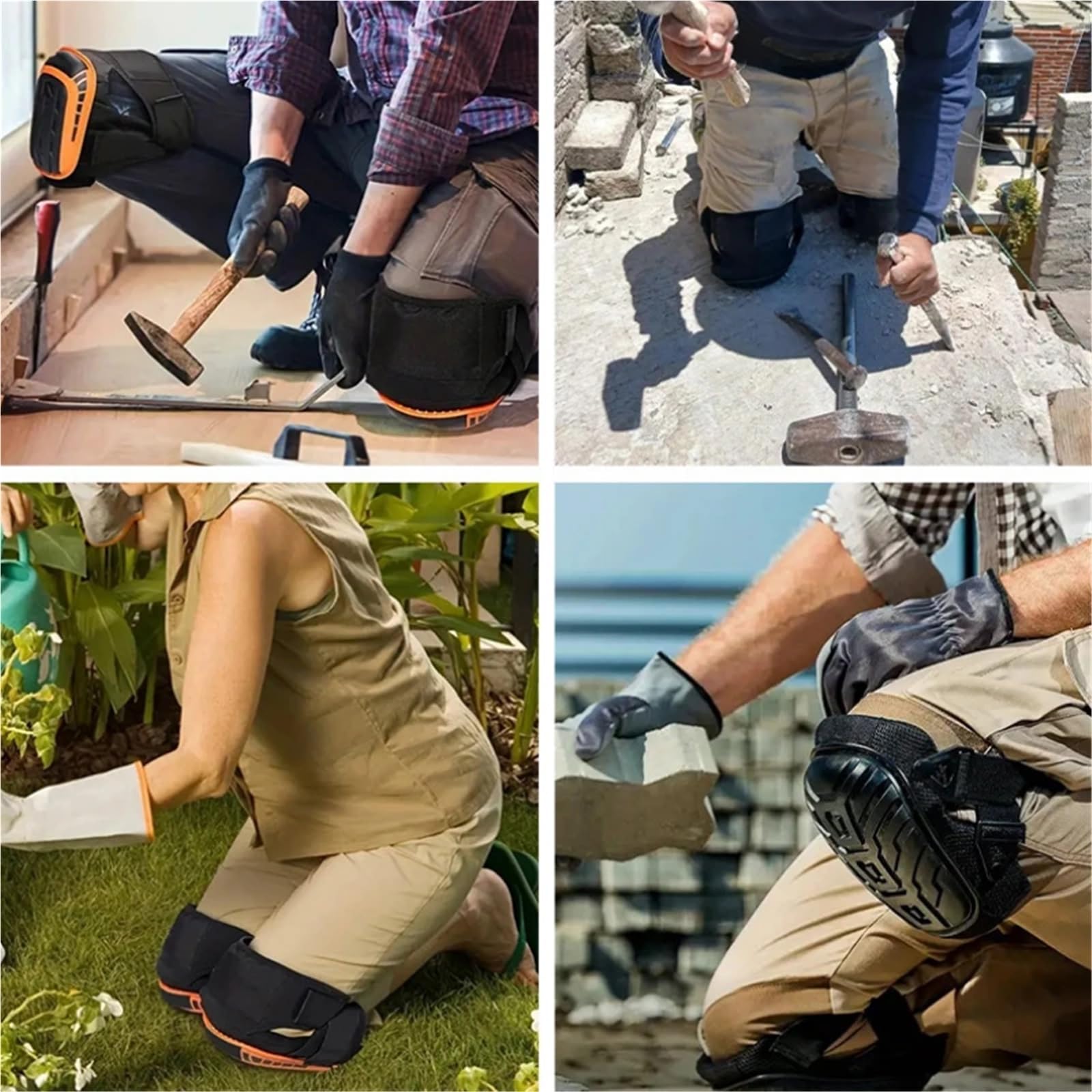Lot de 2 genouillères de travail robustes en gel antidérapant pour la construction, le sol, le jardinage (orange)