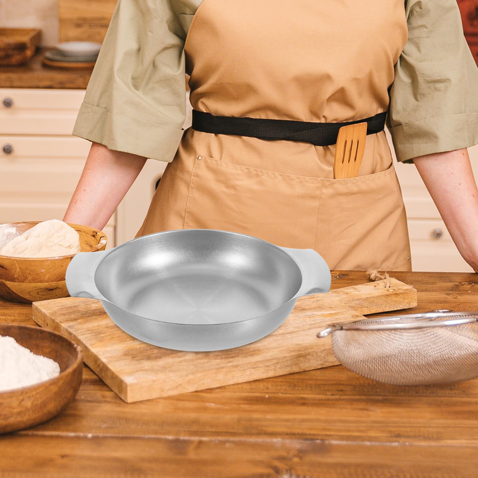 Luxshiny Olla con Doble Asa Estilo Retro Pequeña de Acero Inoxidable Resistente Corrosión y Versátil para Cocinar en Casa y Asar
