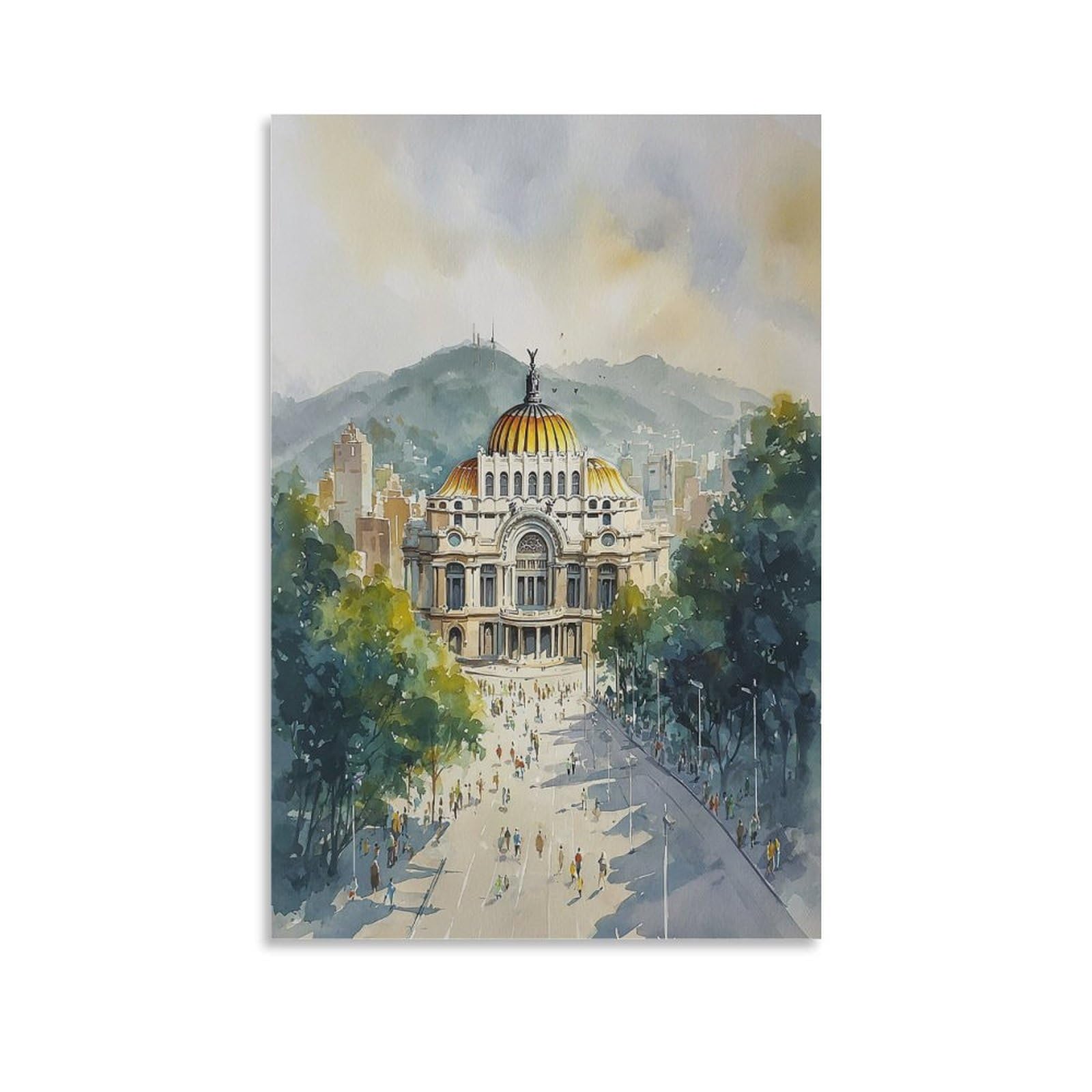 XWYMXZ Mexico Watercolor 24x36inch(60x90cm) Vintage Travel Poster Watercolor Canvas Art