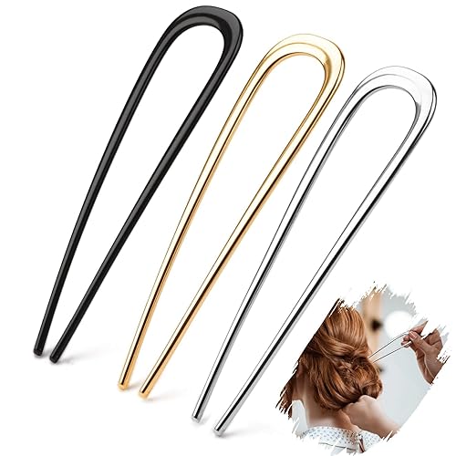 3Pcs French Hair Pins for Thick Hair, Metal U-Shaped Twist