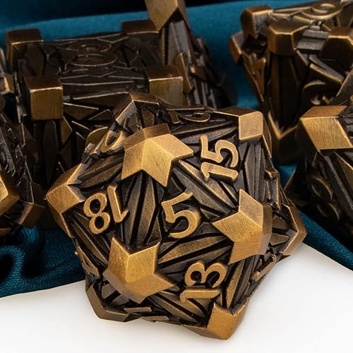 Miniatura 3 de ARUOHHA DND - Juego de dados de metal con caja de regalo, 7 piezas de dados poliédricos de oro antiguo, juego de rol hecho a mano de 6 caras D y D,