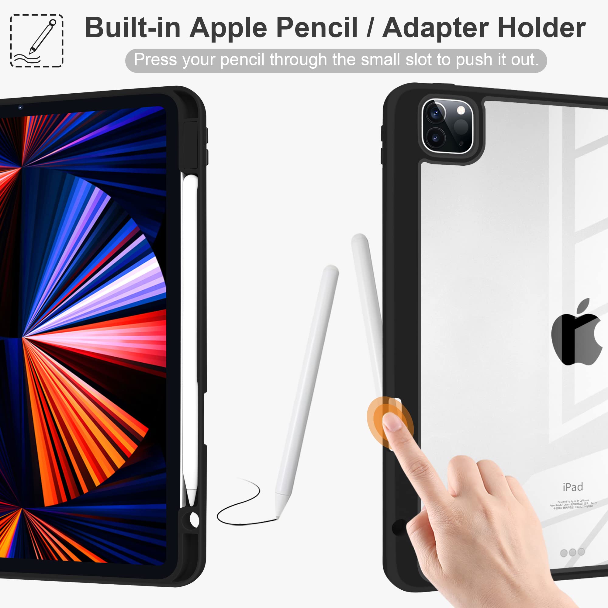 MEEgoodo for iPad Pro 12.9 Case M2 6th/5th/4th/3rd Generation 2022 2021 2020 2018 with Transparent Back & TPU Shockproof Frame Cover, Kids Shell with