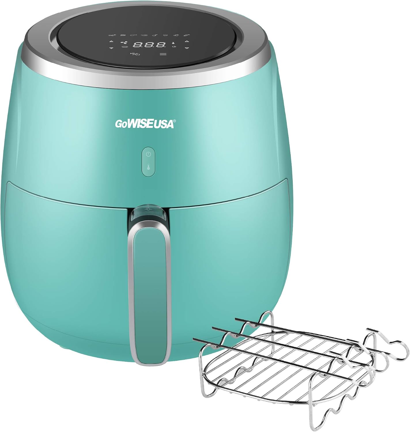GoWISE USA 5.3-Quart Air Fryer with Kabob Rack, 8 Cooking Presets + 50 Recipes (Mint)