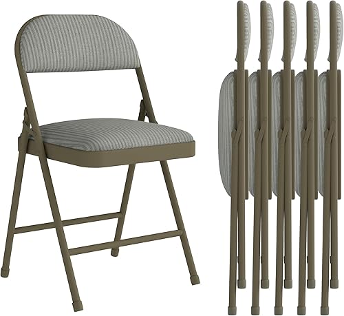 Miniatura 11 de Paquete de 4 sillas plegables acolchadas con respaldo y cojines, juego de sillas de comedor de tela con marco de acero metálico para el hogar