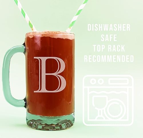 Miniatura 3 de Spotted Dog Company Taza de cerveza de vidrio con monograma grabado de 16 onzas (letra B)