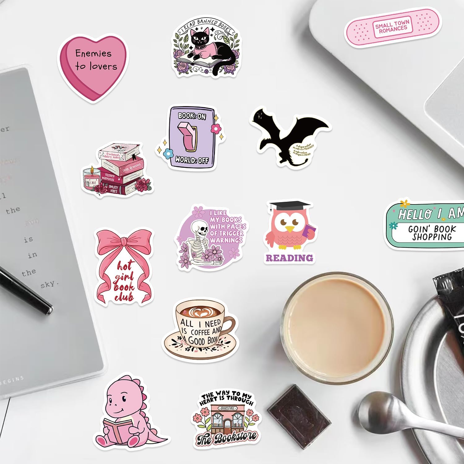 400Pcs Holographic Bookish Stickers for Kindle, Book Stickers Pack, Vinyl Waterproof Booktok Decals for Water Bottle Scrapbook Laptop Phone Ebook Journal - Image 3