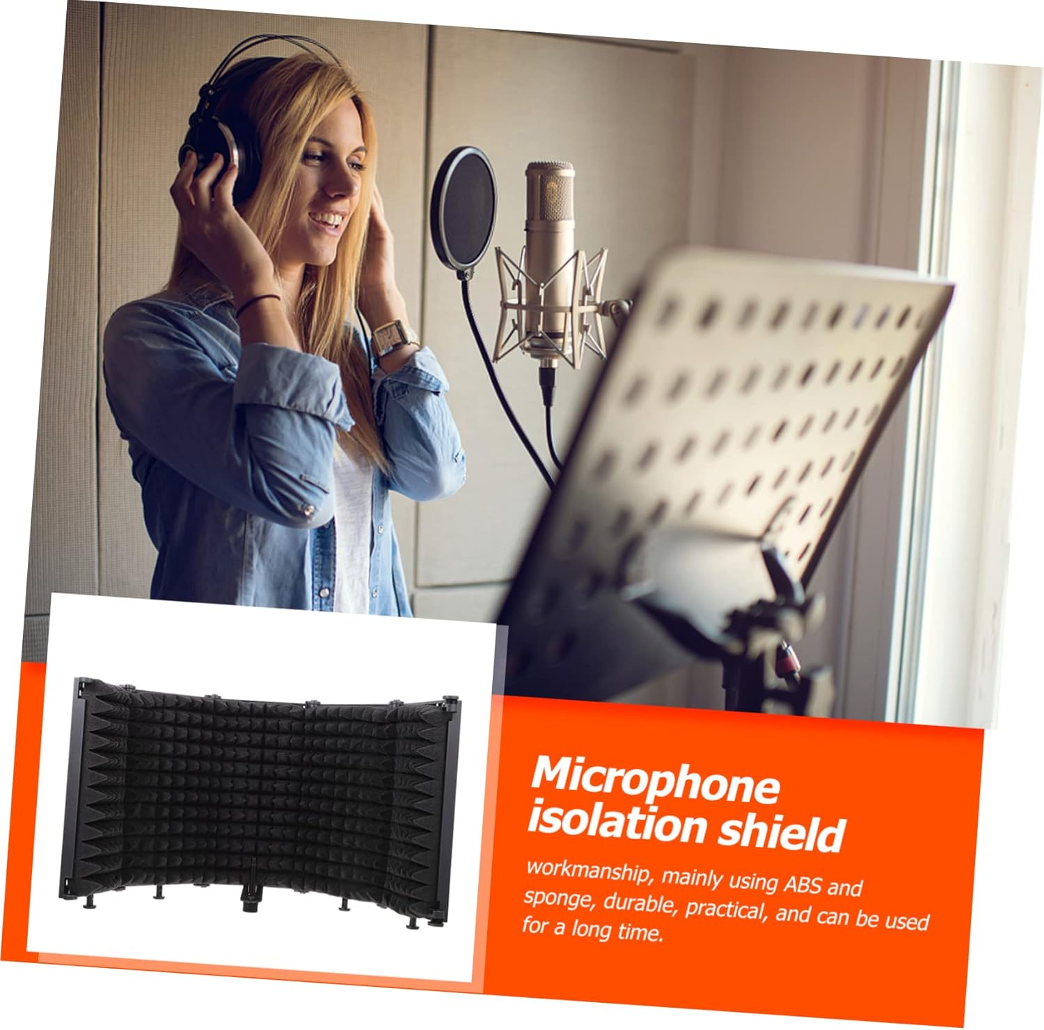 BESPORTBLE Black Microphone Windshield Isolation Shield Foldable Sound Absorbing Filter Desktop and Floor Use Noise Reduction Cover