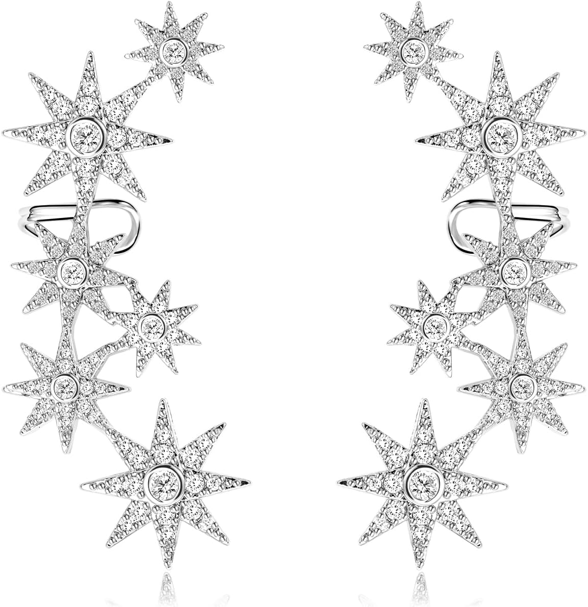Star Crystal Ear Cuff Earrings for Women Rhinestone Ear Climber Earrings Cubic Zirconia North star Ear Crawler Earrings for Mom Wife