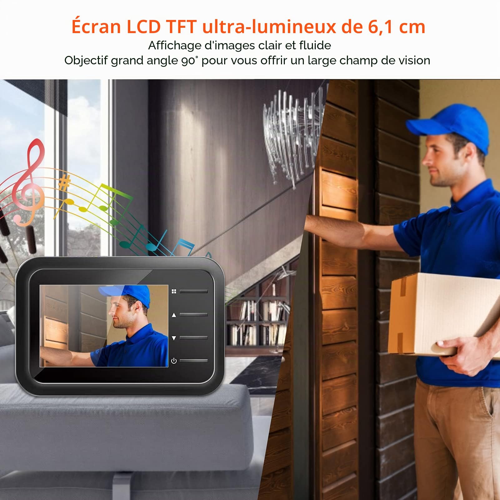 Dioche Sonnette Vidéo Numérique sans Fil, Caméra Judas avec Moniteur LCD 2,4 Pouces, Caméra œil de Chat de Surveillance électronique, Objectif HD Grand Angle 90 °, Vision Nocturne IR