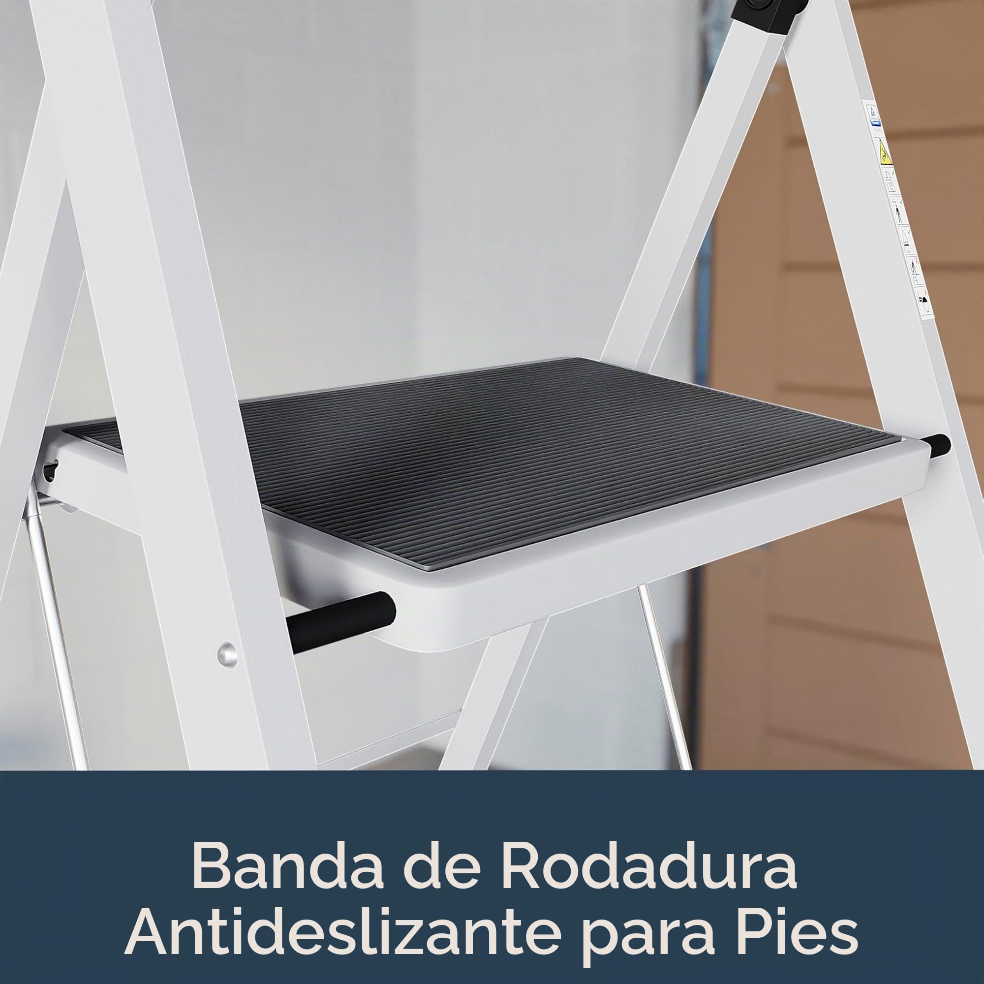 Home Vida Escalera de 4 peldaños, acero resistente, plegable, portátil con alfombrilla antideslizante