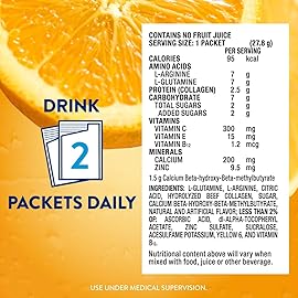 Juven Therapeutic Nutrition Drink Powder Including Collagen Peptides, Amino Acids, and HMB for Wound Healing Support, Orange, 14 Packets