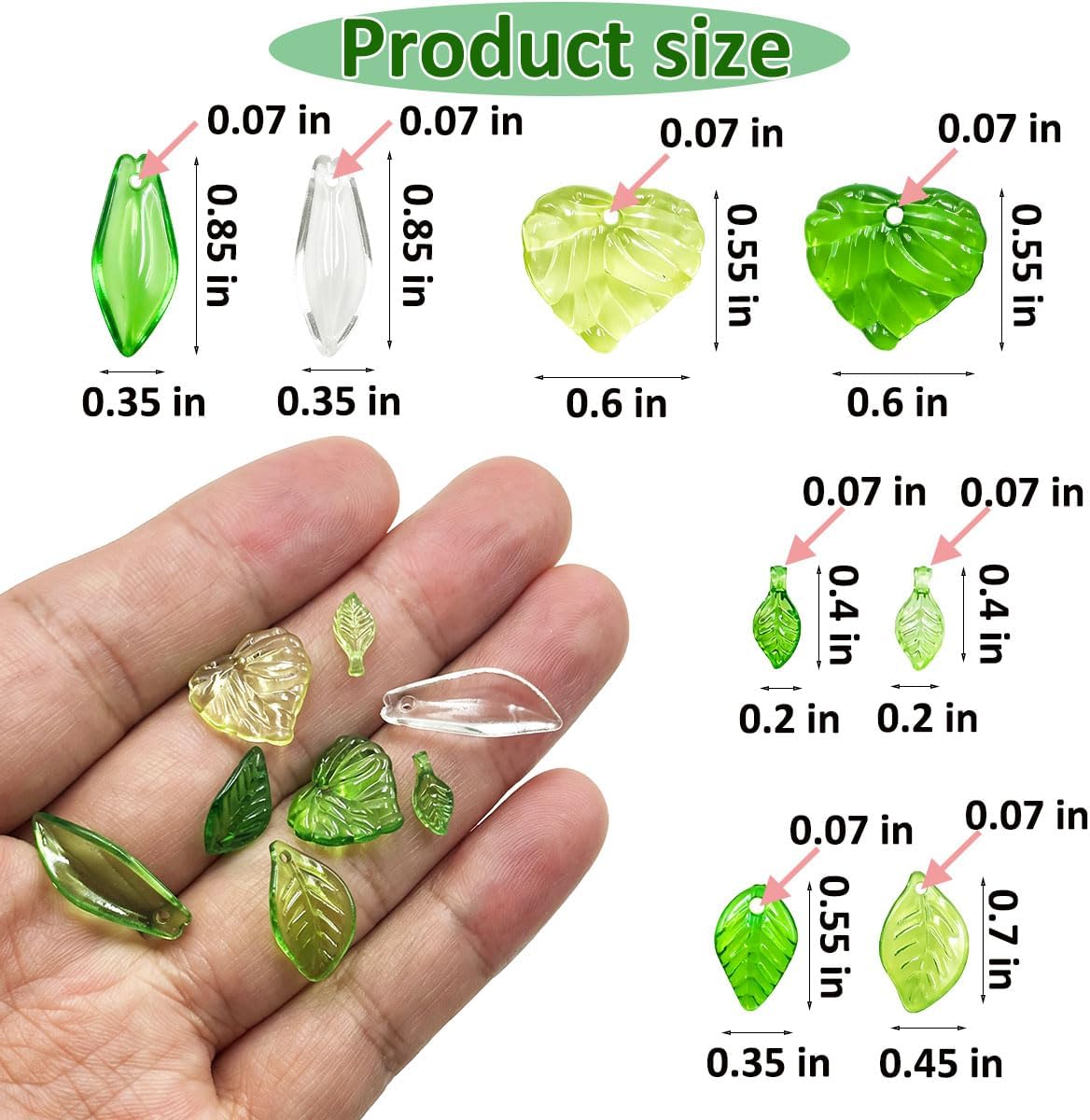 320Pcs Green Acrylic Leaf Beads Charms,Transparent Mini Maple Leaf Pendants 1.2-2mm Hole Clear Leaves Bead Caps for DIY Spring Jewelry Earrings Bracelets Necklaces Beaded Plant Suncatcher Craft Making image 3