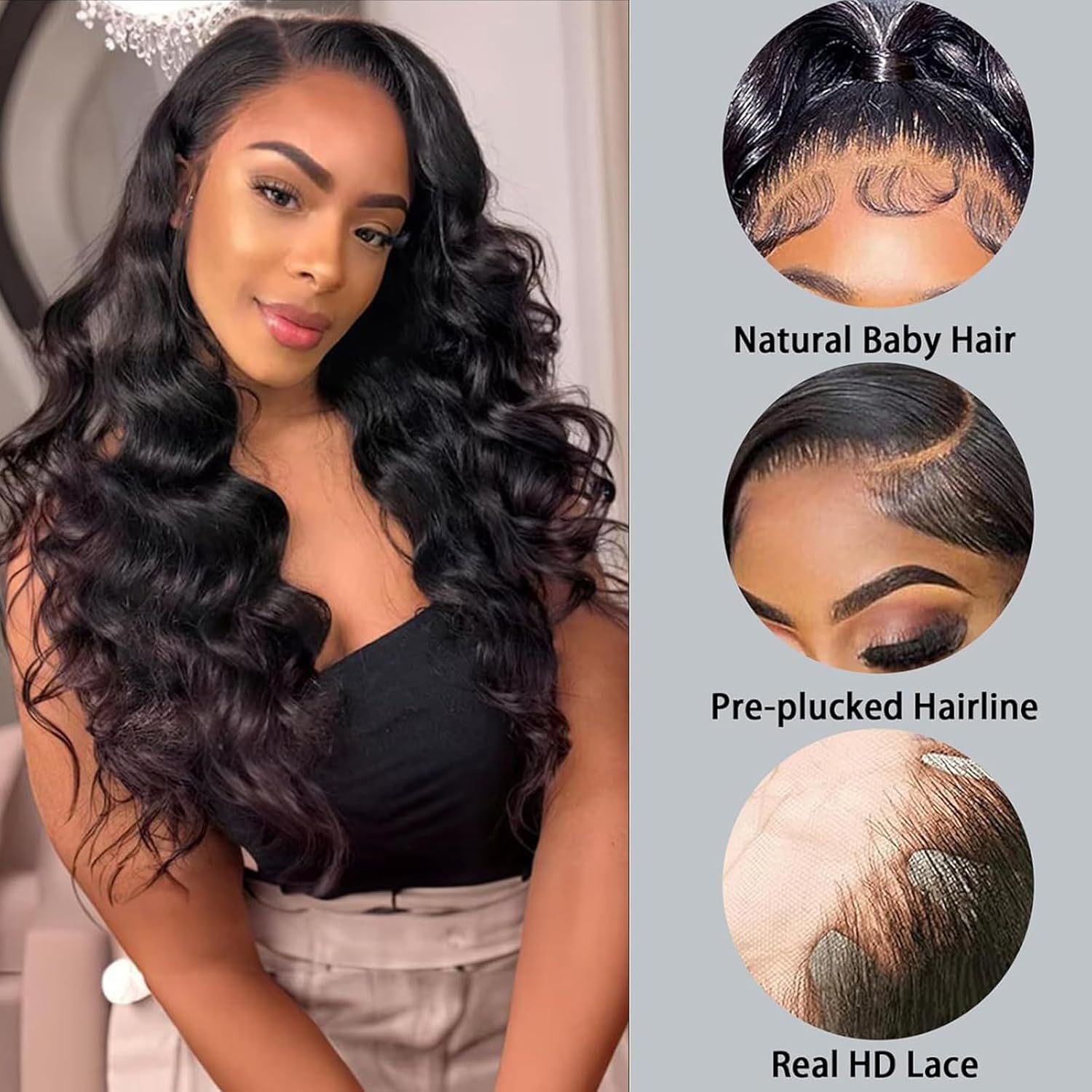 OnePart 13x4 Body Wave Lace Front Wig Human Hair 16 Inch, 180% Density HD Transparent Lace Frontal, Pre Plucked with Baby Hair, Bleached Knots, Natural Black Glueless Wig for Women