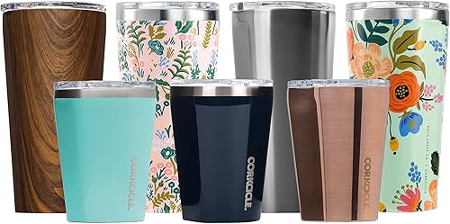 Corkcicle Vaso de viaje de acero inoxidable con triple aislamiento con tapa inastillable, reutilizable (16 onzas16.1 fl oz, floral animado)