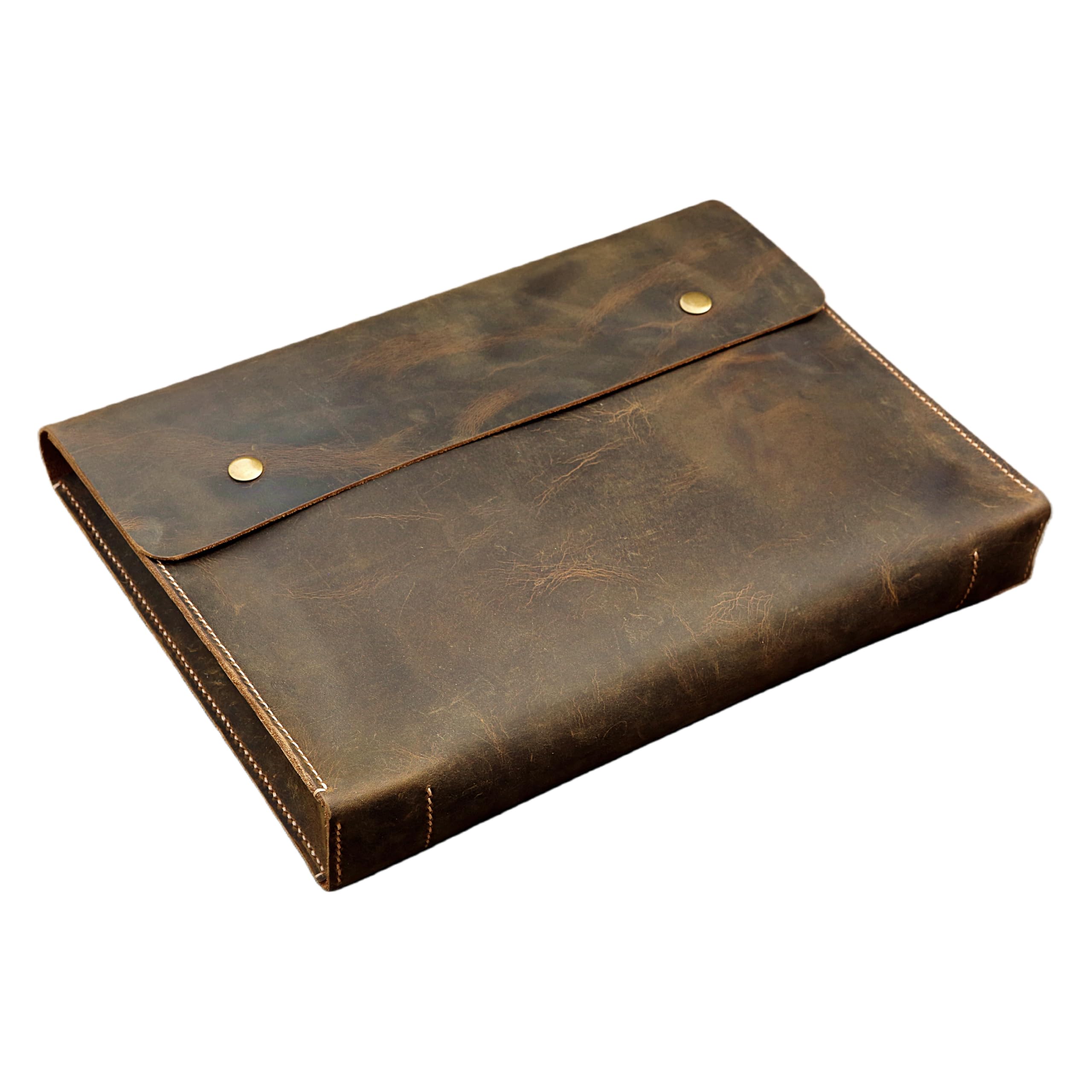 D&M leather studio Personalisierte Vintage Leder Dokumentenmappe A4/Letter – handgenähte Dokumententasche A4 & Portfolio Mappe, Laptop Hülle bis 13 Zoll, Büro Organizer