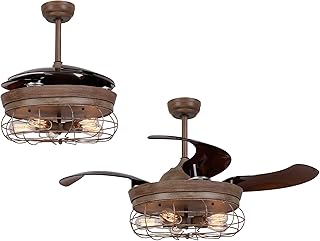 Best Ceiling Fans with Lights 46 Inch Ceiling Fan with Remote Vintage Cage Chandelier Fans with Retractable Blades, 5 Edison Bulbs Not Included, Weathered Oak Wood Review 