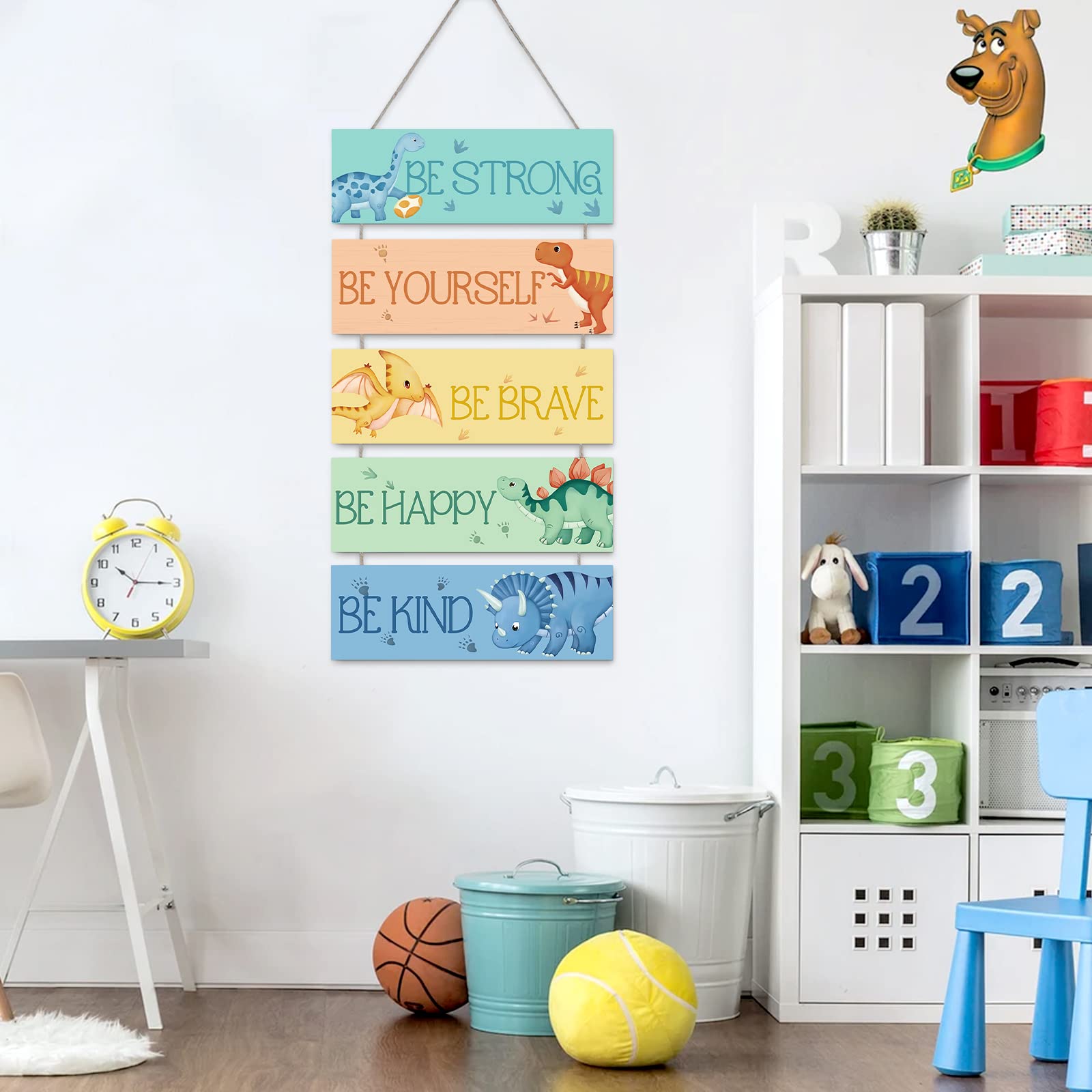 Decalmile Set 5 Targhe Decorative In Legno Dinosauro - Cartelli Da Parete Per Cameretta Bambini