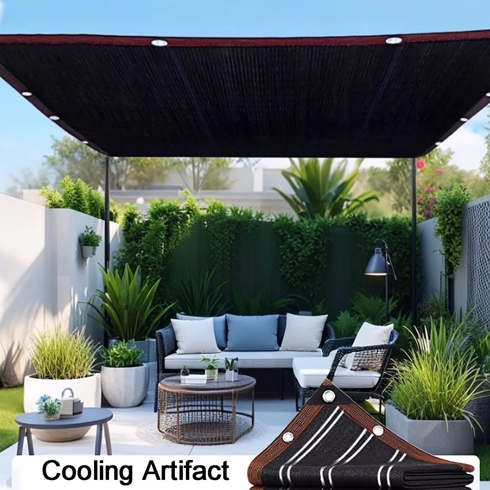 Lona de malla con protección UV al 99 % con ojales, cubierta duradera para plantas, patio, jardín, invernadero, coche, granero, caseta, color negro (2 x 1 m x 3 pies)