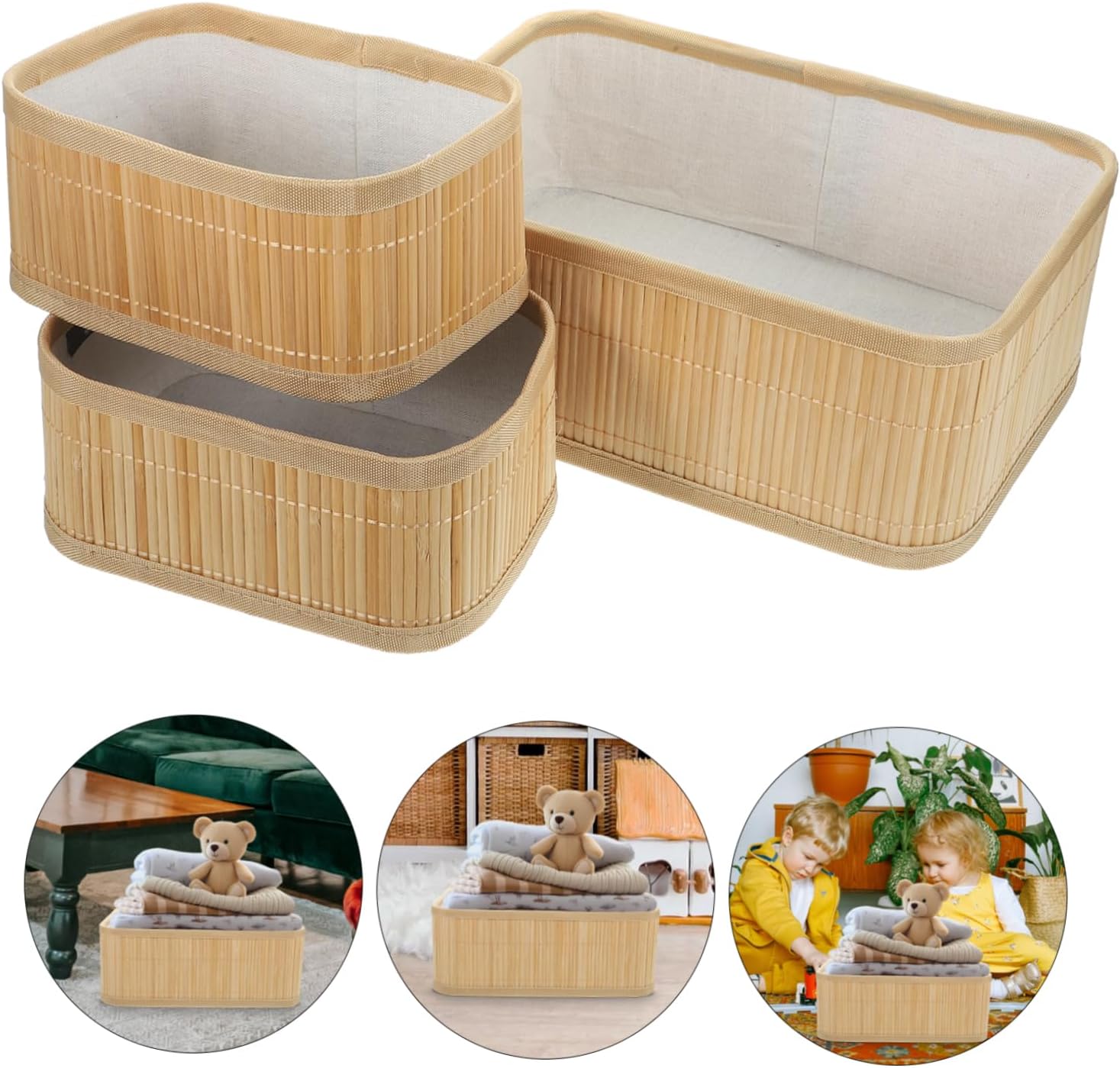 3pcs Storage Basket Organizer for Toys Clothes Books Rustic Weave Multi-purpose Household Storage
