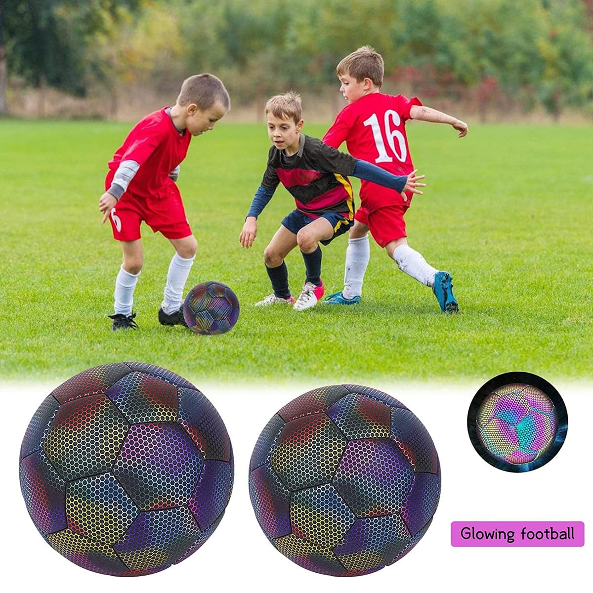 Pallone da Calcio Riflettente Misura 4 Pallone da Calcio Riflettente incandescente olografico Illumina Il Pallone da Calcio Luminoso Riflettente per l'allenamento Notturno（Colore）
