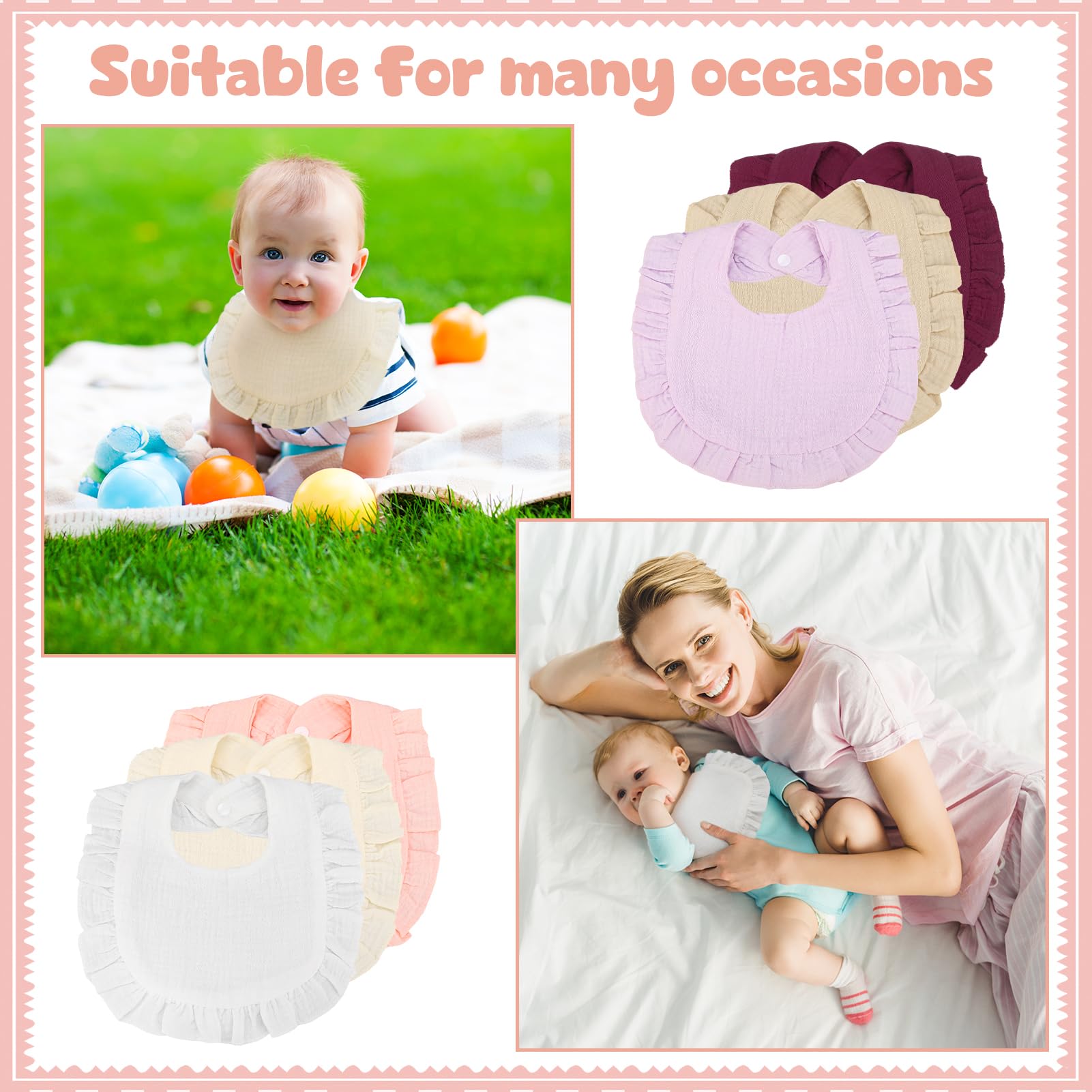 GSrenyu 6 Pcs Baby Bibs Muslin Dribble Bibs Baby Teething Bib with Adjustable Snaps Soft and Absorbent for Newborn Toddlers Aged 0-24 Months - Image 3