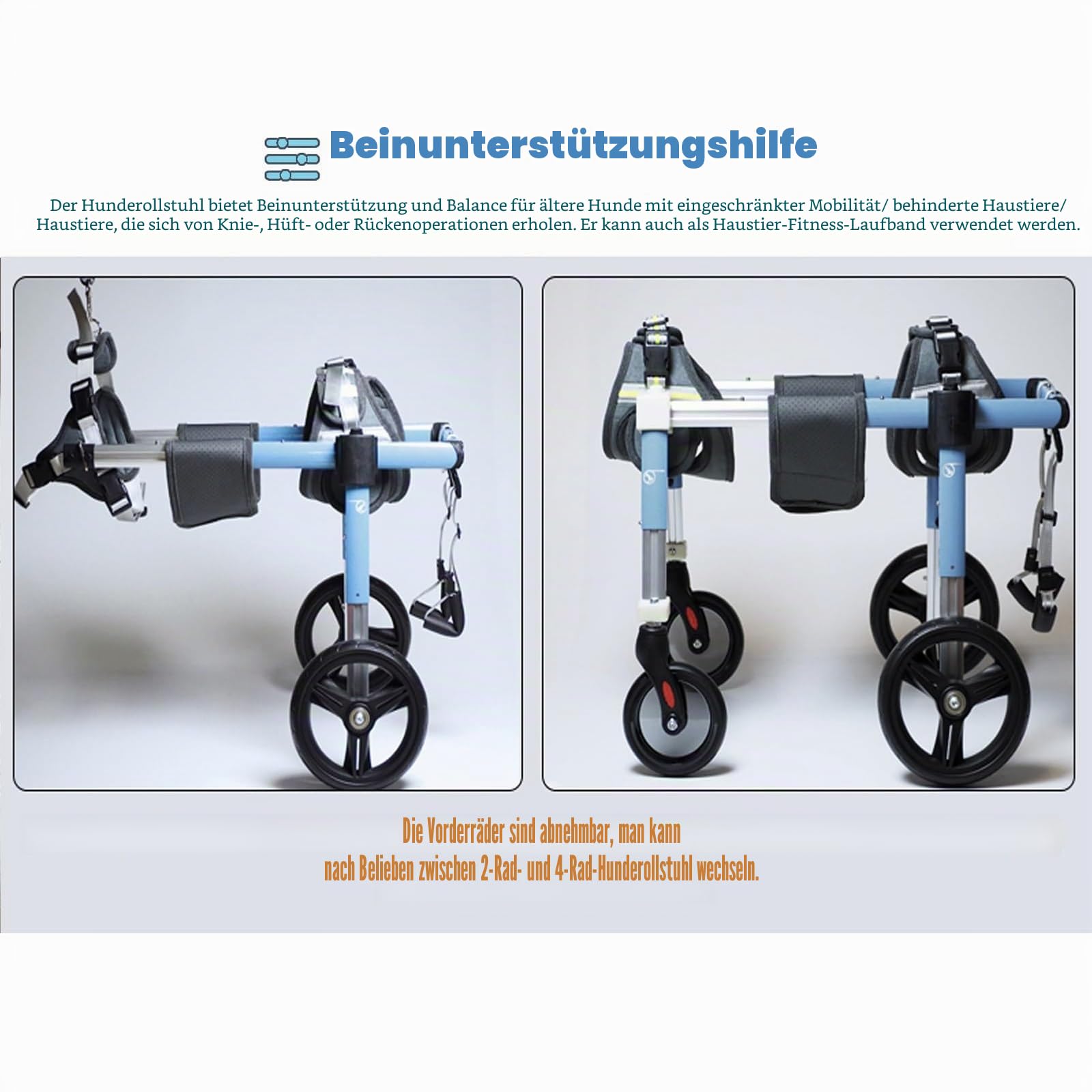 Hunderollstuhl Mit 4 Rädern, Verstellbare Mobilitätshilfe Für Vorder- Und Hinterbeine, Für Alle Hunderassen – Laufband Mit Vollständiger Unterstützung Für Hunde, Für Behinderte(XL)