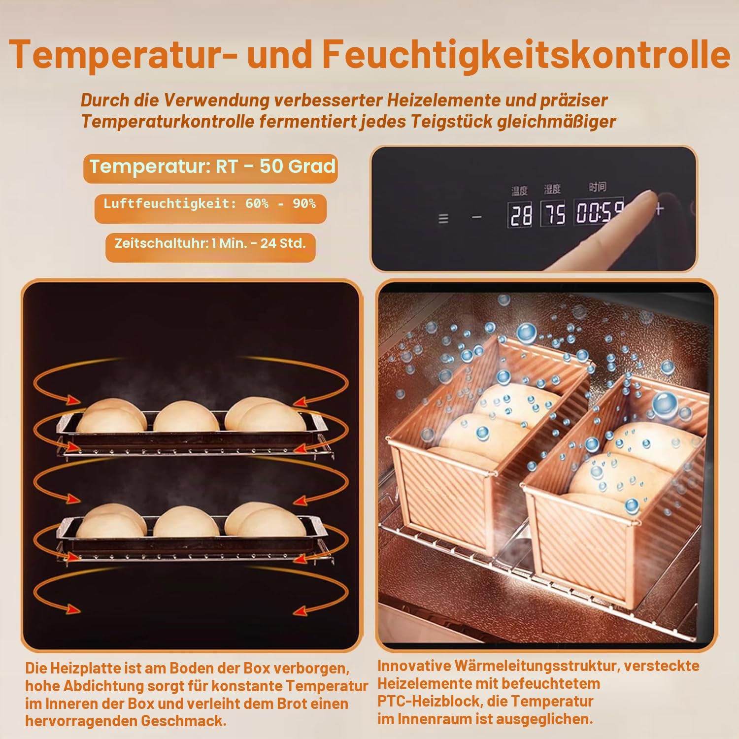 Kommerzieller Brotgärschrank 40 L Gärschrank Aus Edelstahl Mit Präziser Temperatur (20–50 °C) Feuchtigkeitskontrolle For Sauerteig Handwerklich Hergestelltes Brot Pizzateig Und Gebäck(220v)