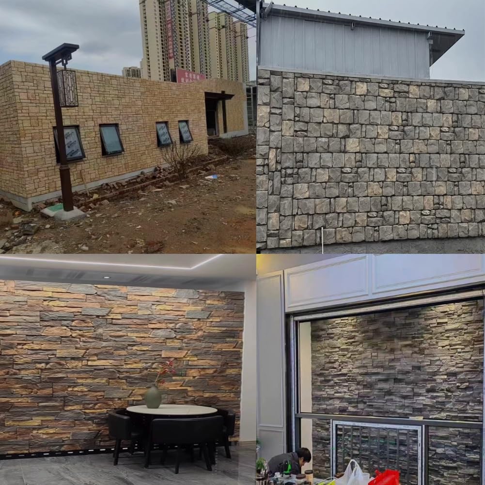 Paneles de Pared con Efecto Piedra, Paneles de imitación de Piedra - Revestimiento de Pared 3D para Paredes Decorativas Interiores y Exteriores, Marcos de chimeneas, decoración de Patios - T