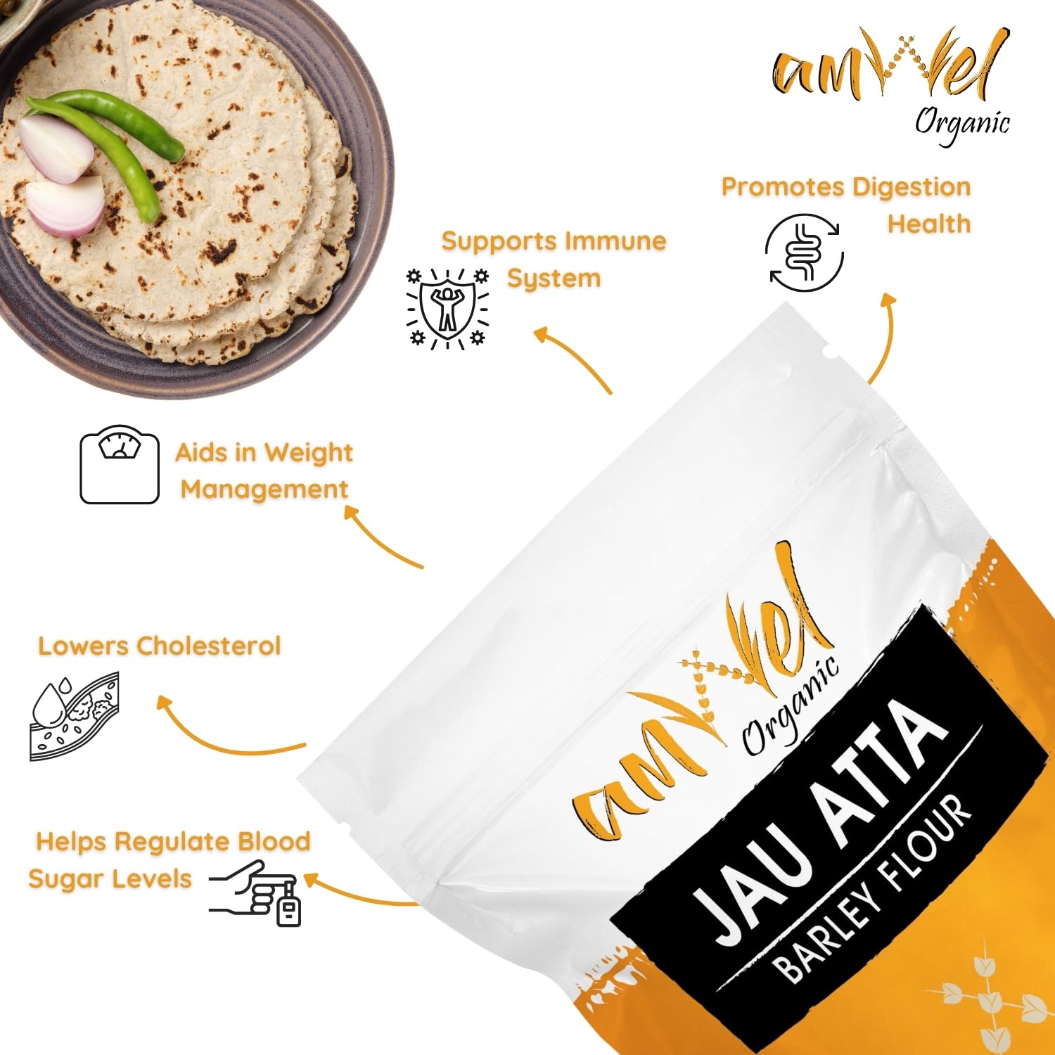 Amwel Organic Jau Atta - Barley Flour 450g, Jaun ka atta | जौ का आटा | Rich in Dietary Fiber, Good for Digestion, Weight Loss, Gut health (Vaccum Packed) - Image 6 thumbnail