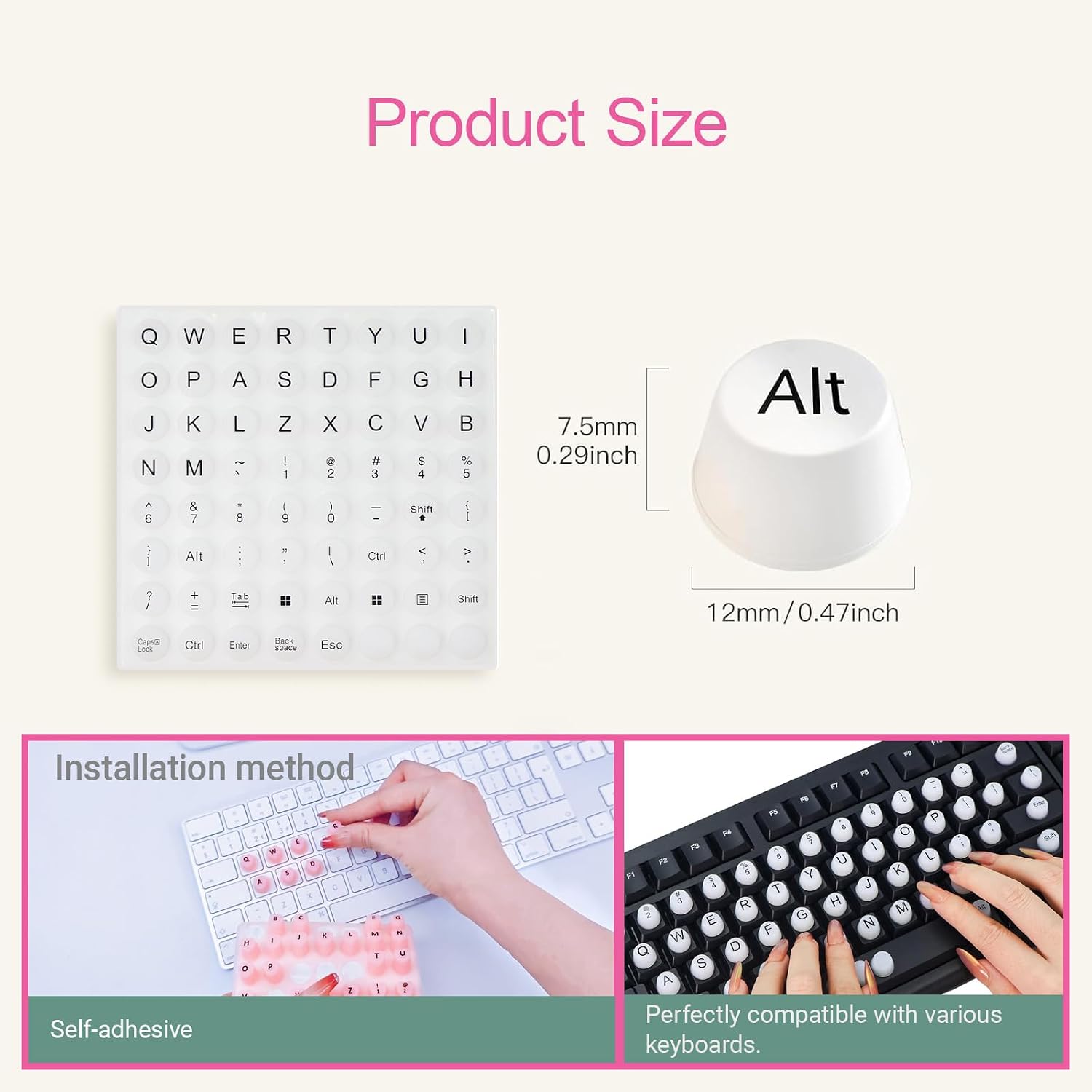 Keyboard Sticker for Long Nails with Letters: 64 Pcs Keyboard Bubbles for Long Nails - Reusable Adhesive Protective Type Long Nail Keyboard Stickers, Antistatic, Compatible for Gaming/PC/Laptop