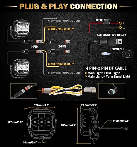 Miniatura 5 de Auxbeam Luz LED ultra ancha de 270 con disparo de doble cara, 5 pulgadas, 174 W, ámbar DRL+luces antiniebla para todo terreno, focos de conducción