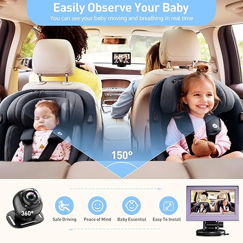 Miniatura 3 de Monitor de cámara de coche para asiento trasero - Espejo de coche para bebé - Cámara de seguridad orientada hacia atrás para asiento trasero
