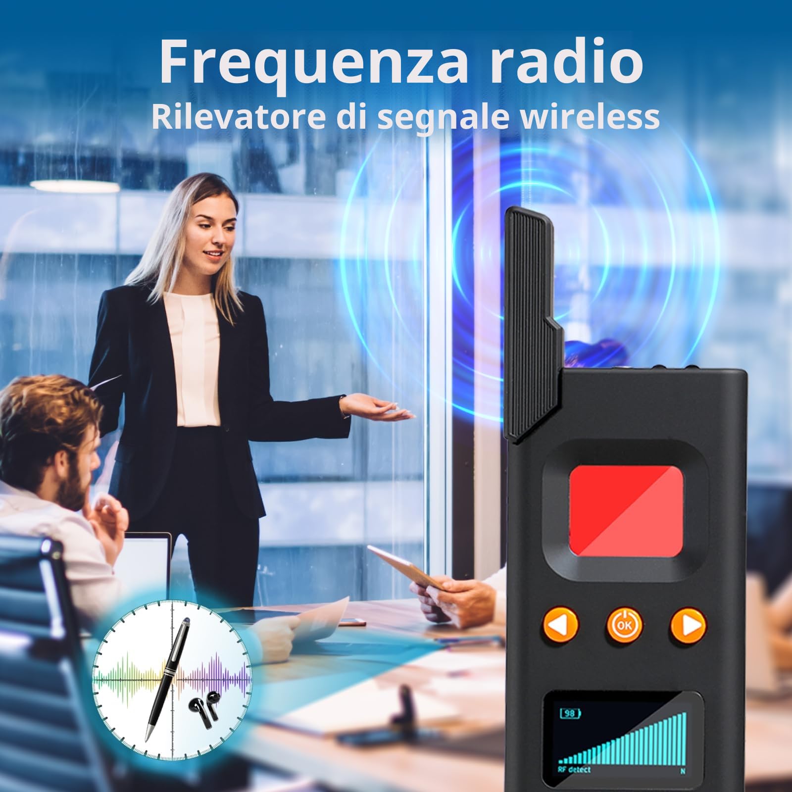 Rilevatore di bug per fotocamera nascosta Rilevatore di spionaggio Rilevatore di intercettazioni RF Wireless Signal Scanner Responsabile della protezione dei dati per il rilevamento di