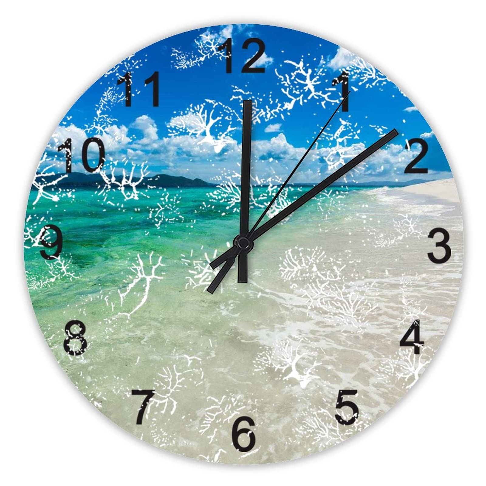 Idée cadeau : horloge murale silencieuse motif plage et océan