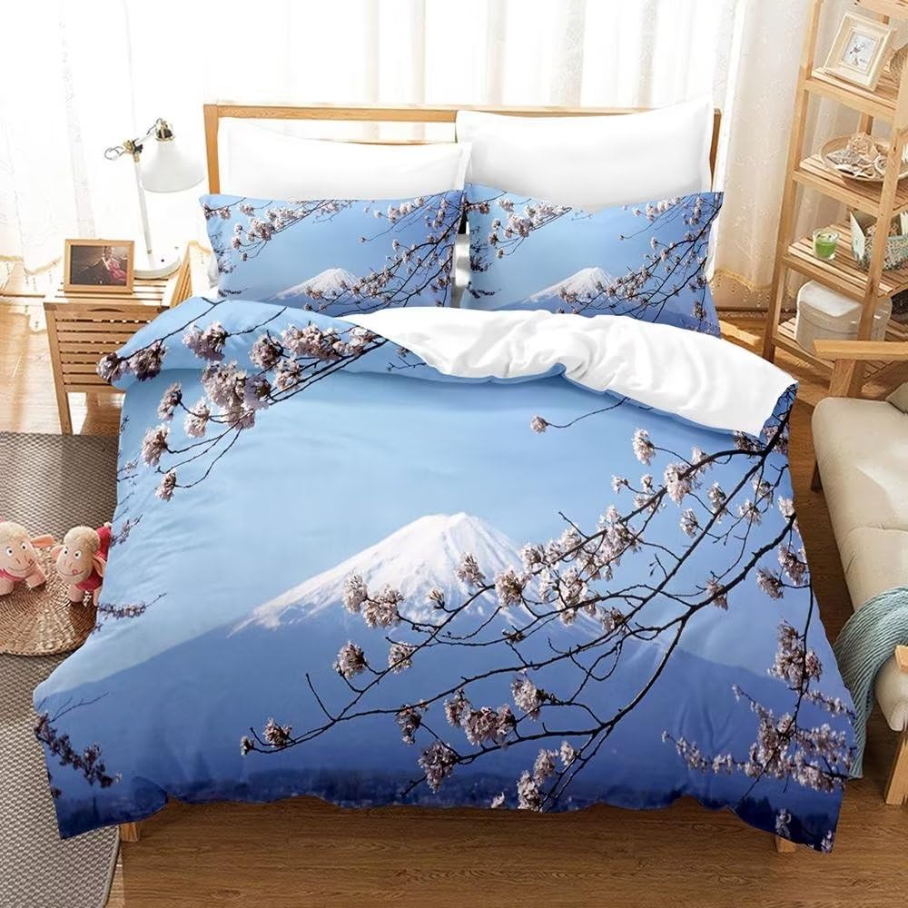 LoCzek Snowy Mountain zestaw pościeli na łóżko super king-size, zestaw pościeli z zamkiem błyskawicznym, łatwa pielęgnacja, luksusowy zestaw pościeli z miękkiej mikrofibry, zawiera 1 poszewkę na