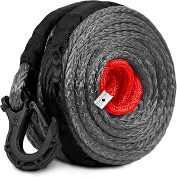ZESUPER 3/8" x 100ft Synthetic Winch Rope Dyneema 12 Strand Winch Cable Car Tow Recovery Cable Winch Line Recovery Kit Winch Replacement Cable 26500 lbs for 4WD Off Road Vehicle Truck SUV JeepGray