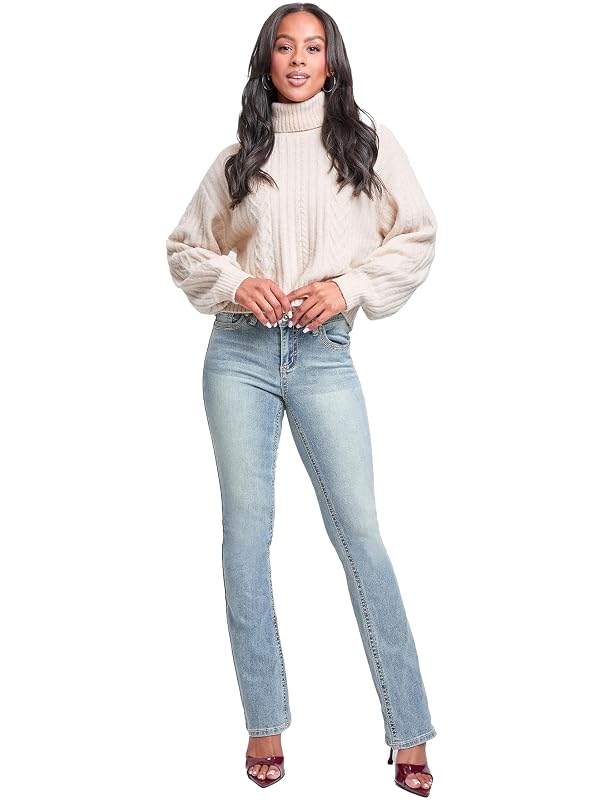YMI Jeans Women's Mid Rise Heavy Stitch Bootcut Loop Studded Jeans, Tinted Vintage Blue, 05 by YMI - Used condition - Image 3