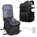 VECAVE Vacuum Travel Backpack with Pump for Women, Personal Item Carry on Backpacks Flight Approved for Men,Laptop Waterproof Work Compression bags Casual Daypack(Black)