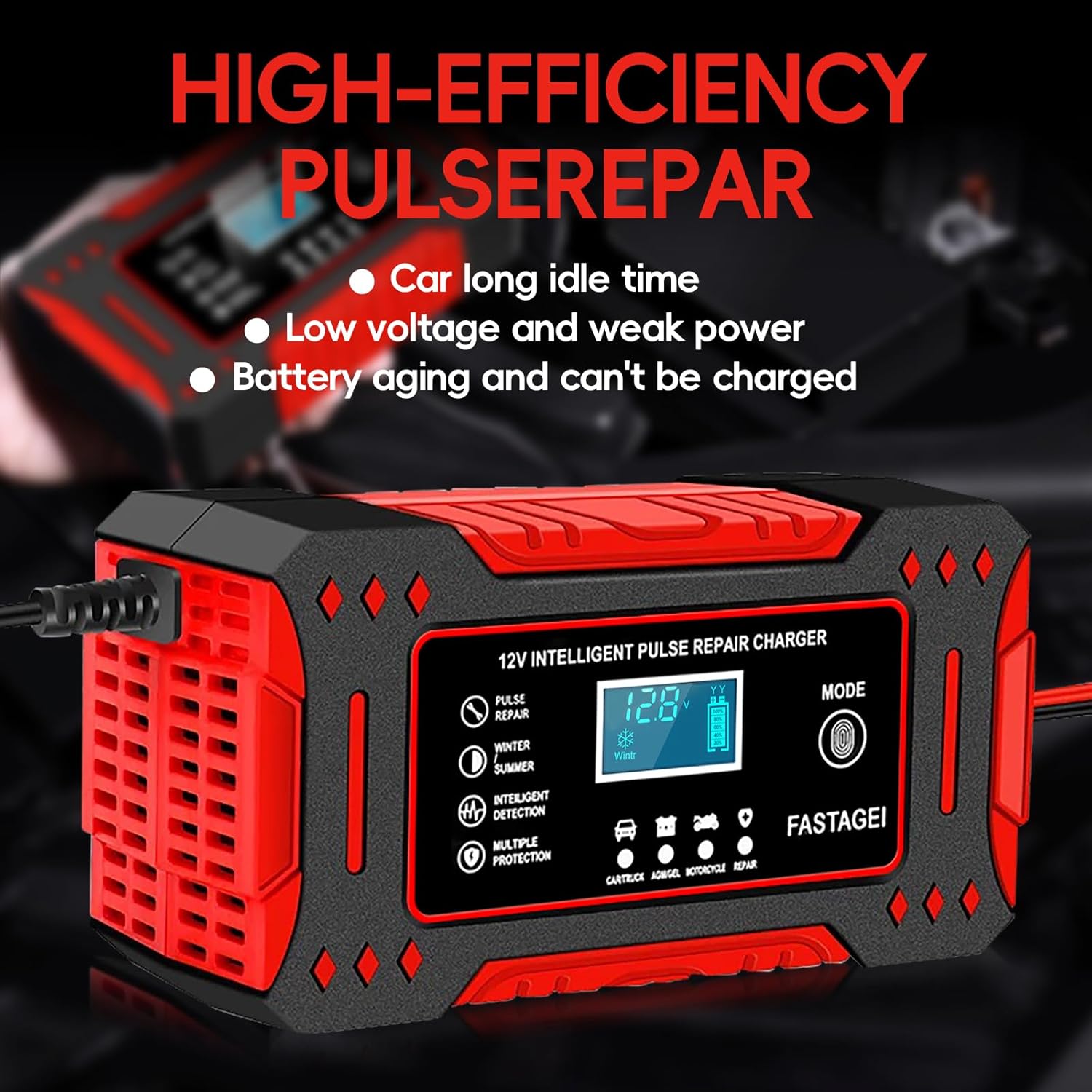 6-Amp Battery Charger, 12V 6A Lead Acid Portable Car Battery Charger 4-Stage Trickle Charger Smart Battery Maintainer w/Temp Compensation for Car Truck Lawn Mower Boat Marine thumbnail