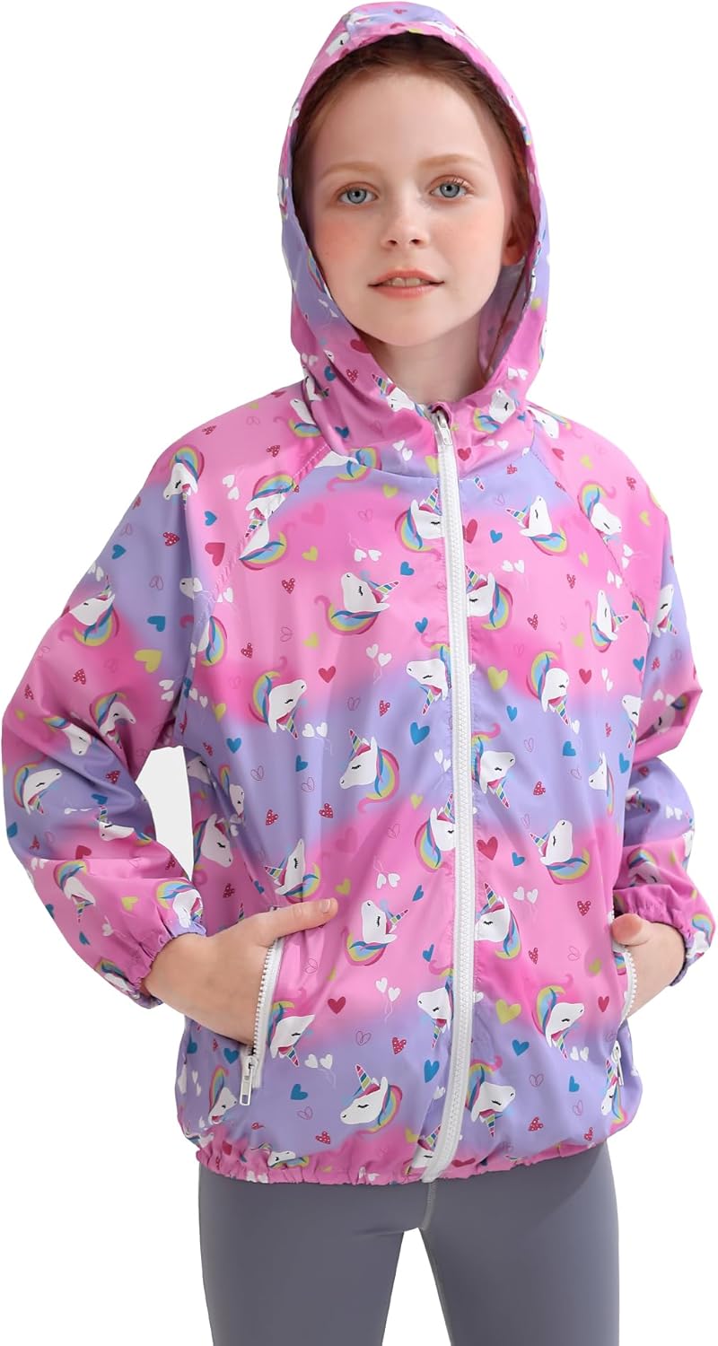 Toddler Girls Jacket Lightweight Hooded Windbreaker Kids Water-Resistant Light Rain Jacket Print Outwear 4-10Y - Image 5