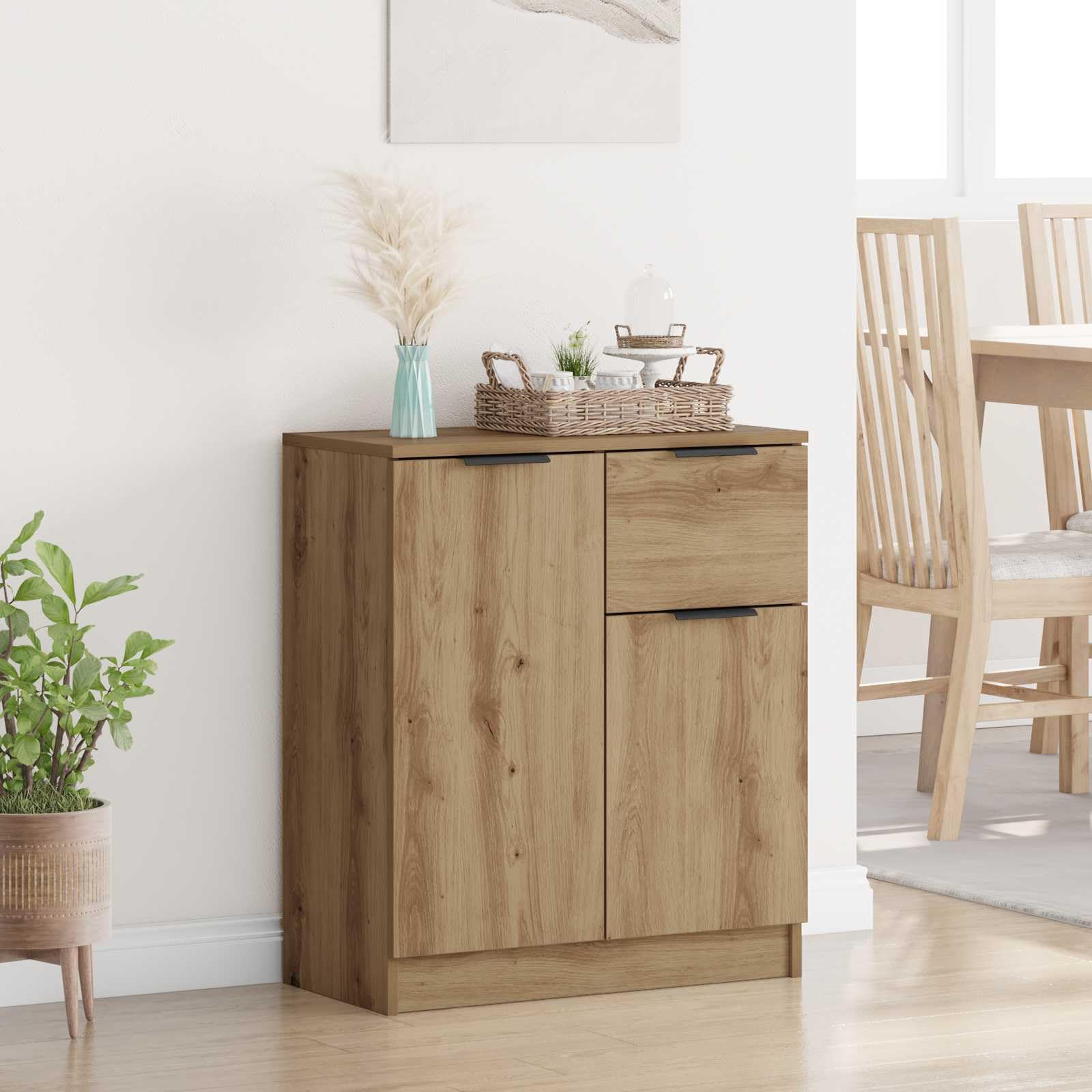 vidaXL Sideboard Artisan-Eiche 60 x 30 x 70 cm Holzwerkstoff, Rustikaler Sideboard für Wohnzimmer, rechteckiges Möbelstück mit viel Stauraum, dekorative Einheit für Ordnung drinnen