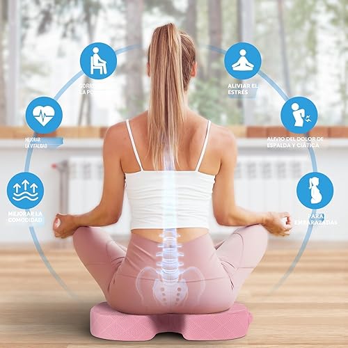 Miniatura 4 de TushGuard - Cojín para asiento de oficina, silla de ruedas o automóvil, espuma viscoelástica antideslizante, para aliviar el dolor de espalda, Rosa