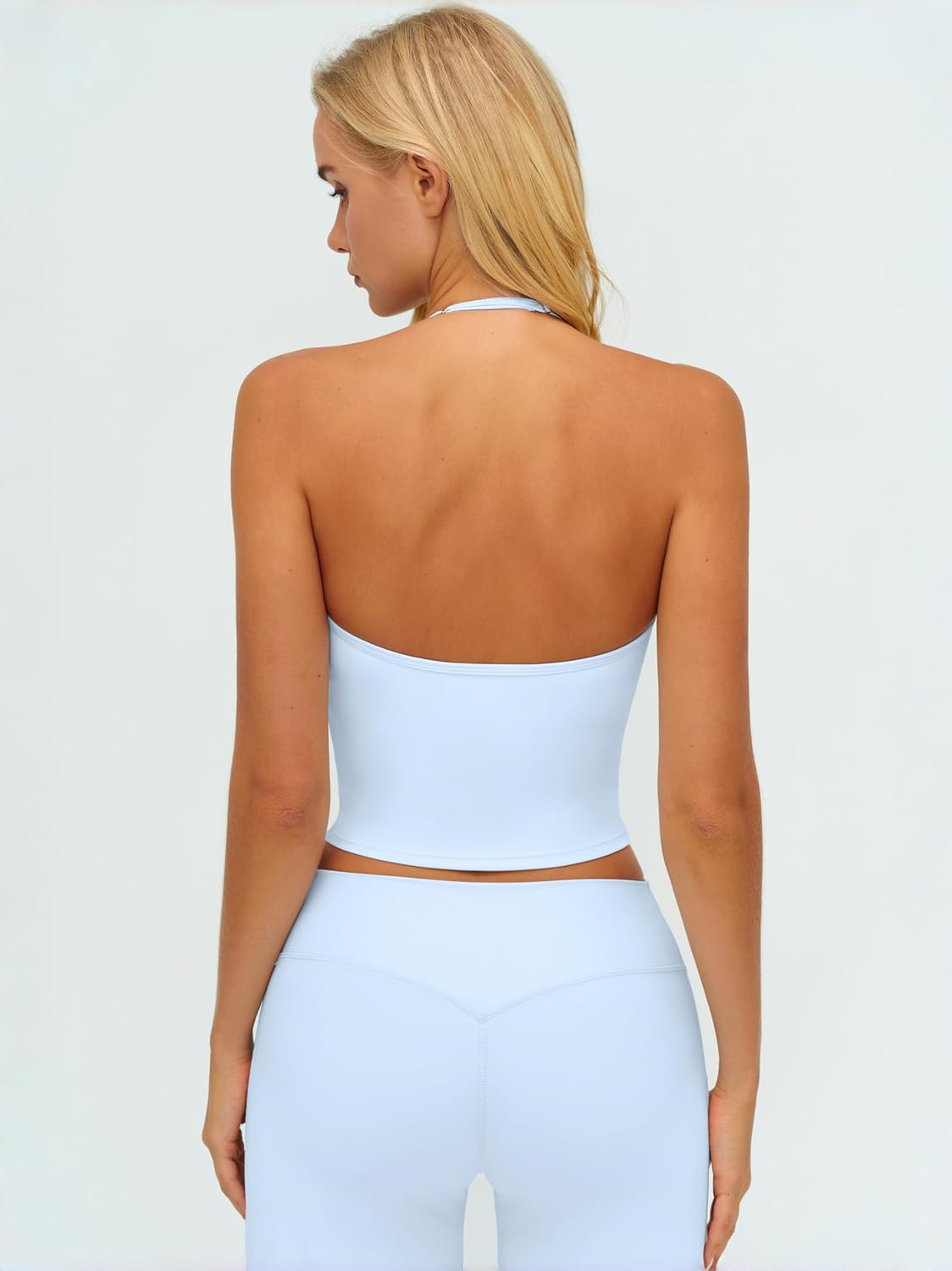 Women's Yoga Outfits Compression Halter Tank Top and Butt-lifting Leggings Wide Leg Pants Active Jogger Outfits