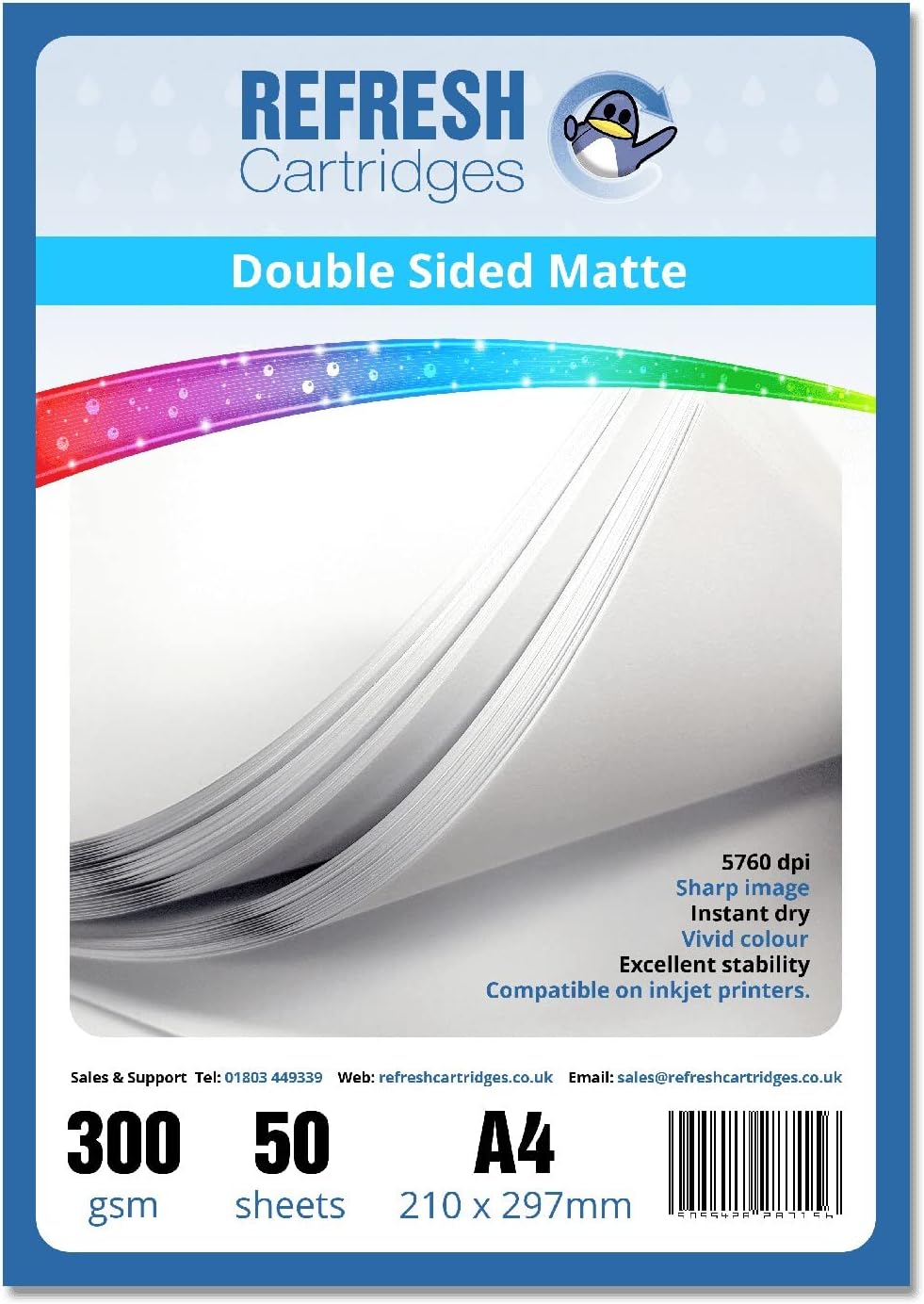 Refresh Cartridges Duo Matte Coated A4 Professional very thick Photo Printer Paper/Card 300gsm - 50 Sheets