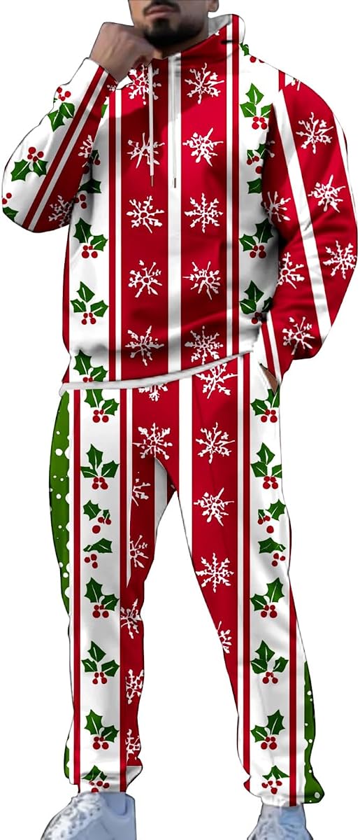 Chándal casual para hombre, 2 piezas, trajes de Navidad, sudaderas con capucha, conjunto de traje deportivo para correr