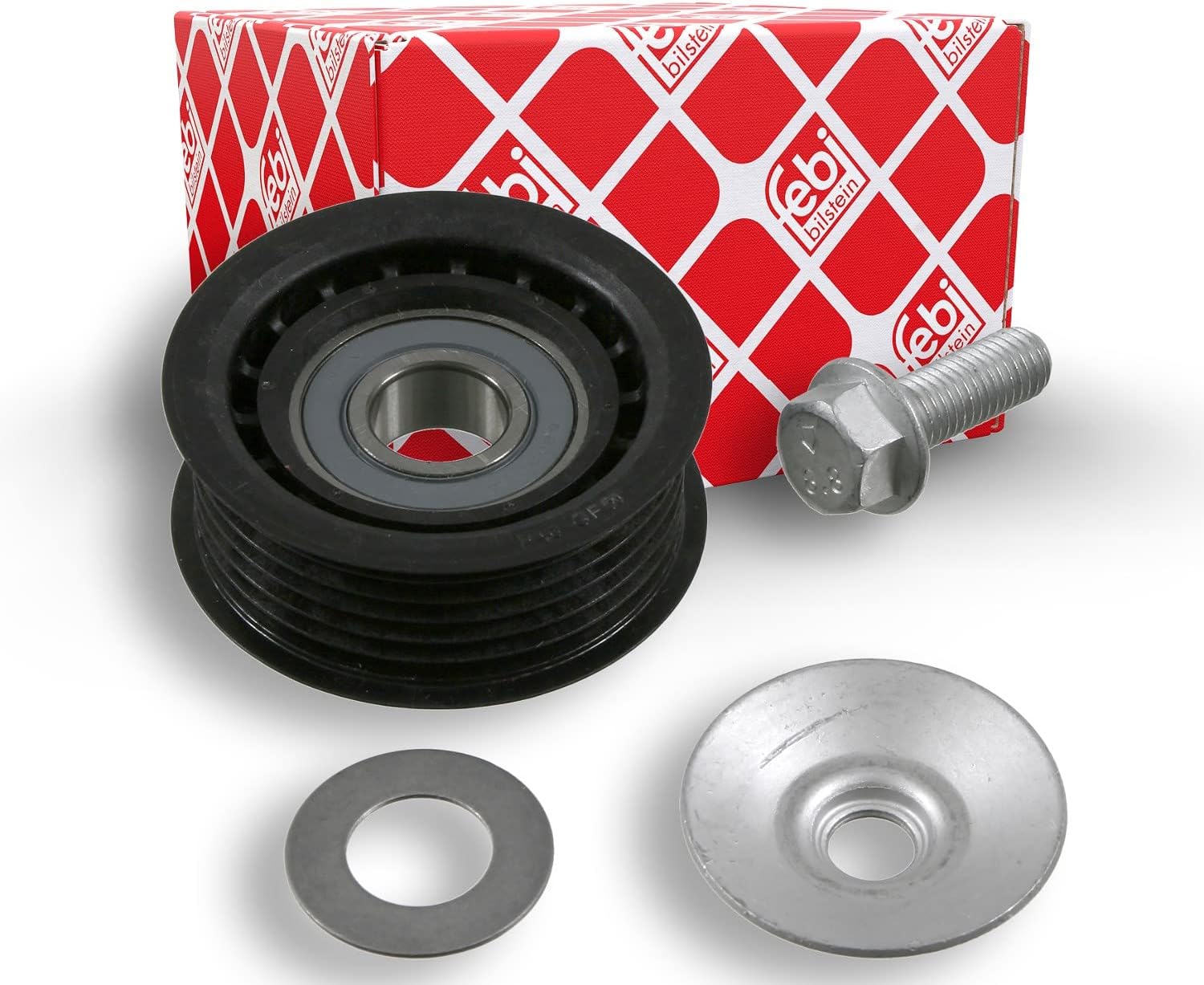 febi bilstein 22383 Idler Pulley with additional parts, for auxiliary belt, pack of one
