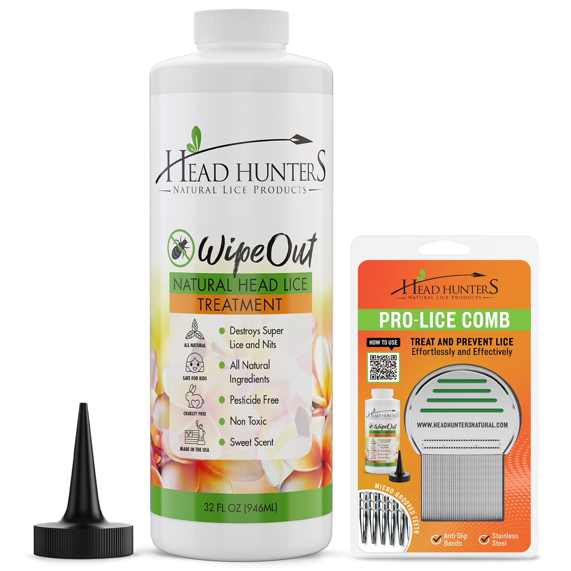 Head Hunters Natural Lice Products Wipeout Pro Head Lice Treatment Kit - Includes Nit Comb & Shampoo That Kills Eggs and Lice, for Kids and Adults for Nit Removal, 32oz